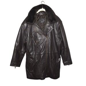 Vintage Tannery West Leather Jacket Mens XL Brown Faux Fur Collar Lined Coat
